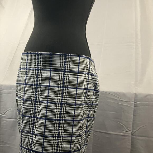 Express Skirt Womens Medium Blue Black White Plaid Houndstooth Pull On Career - Picture 3 of 16